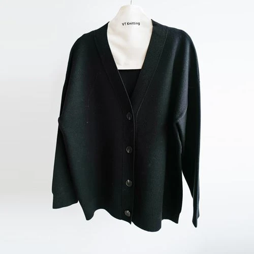 Pulover Cardigan Negru De Lână Damă