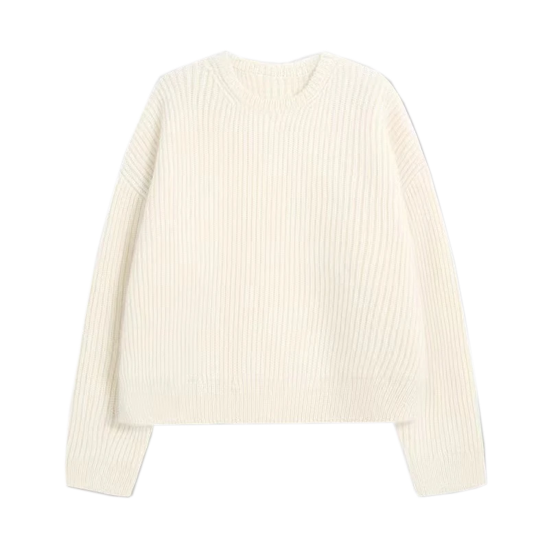 Pulover de lână cu nervuri extra fine de designer pentru femei