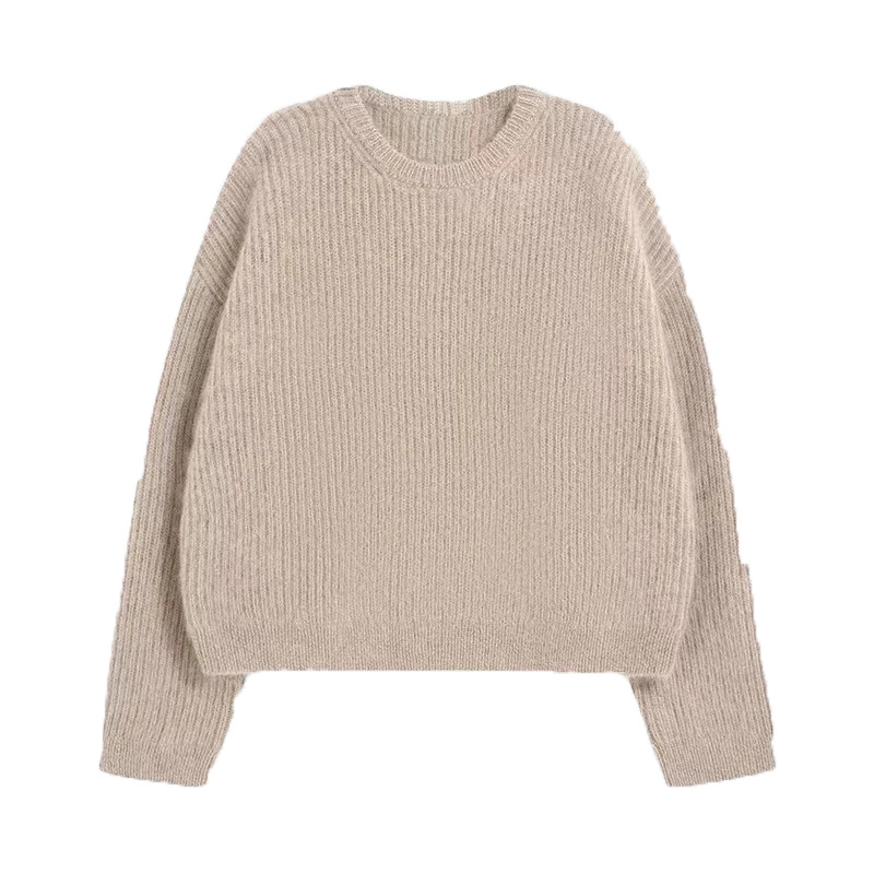 Pulover cu gât rotund, stil de designer
