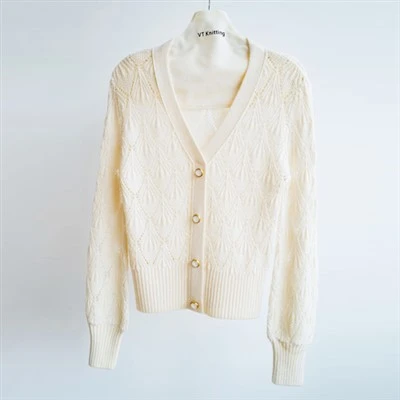 Cardigan alb din tricot din bumbac